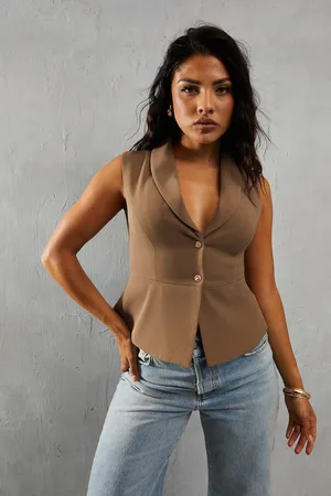 MissPap Womens Tailored Collared Cinched Waist Waistcoat - - Size 6 UK