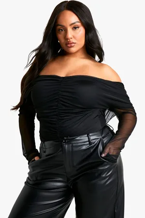 Boohoo Womens Plus Ruched Front Bardot Long Sleeve Top - - Size 26 UK