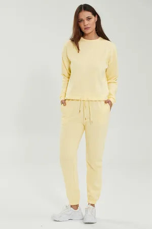 Sosandar Womens Soffina Lemon Super Soft Slim Leg Relax Joggers With Pockets Cotton - Size 14 UK