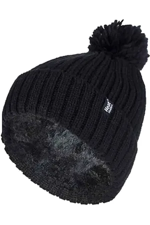 Heat Holders Womens Ladies Ribbed Cuffed Thermal Insulated Winter Pom Pom Bobble Hat - Fleece - One Size