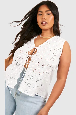 Boohoo Womens Plus Woven Broderie Tie Front Waistcoat - Cotton - Size 26 UK