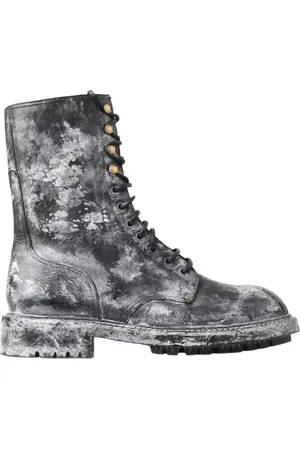 Dolce & Gabbana Mens Gray Leather Mid Calf Boots Shoes Calfskin - Size 39.5 EU/IT