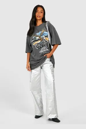 Boohoo Womens Petite Eagle Oversized Washed T Shirt - Cotton - Size X-Small