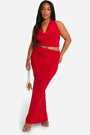 Boohoo Womens Plus Double Slinky Halterneck Cowl Neck Top & Maxi Skirt Co Ord - - Size 26 UK