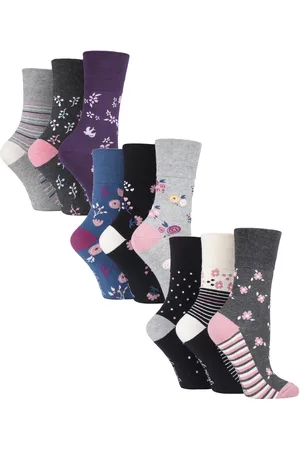Gentle Grip 9 Pair Multipack Ladies Cotton Crew Non Elastic Socks