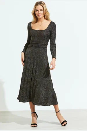 Sosandar Womens & Gold Metallic Stripe Crossover Back Midi Dress - Size 14 UK