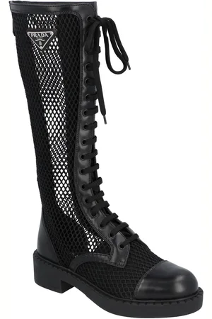 Prada Womens Mesh and Brushed Leather Boots - - Size 37.5 EU/IT
