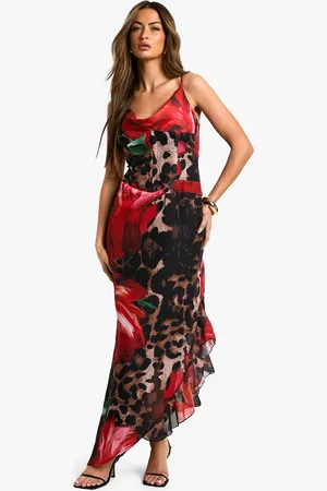Boohoo Womens Leopard Floral Mix Chiffon Corset Maxi Dress - - Size 14 UK
