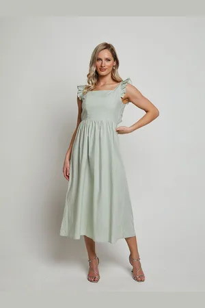 Chi Chi London Womens Ruffle Sleeve Cotton Poplin Midi Dress in - Size 16 UK