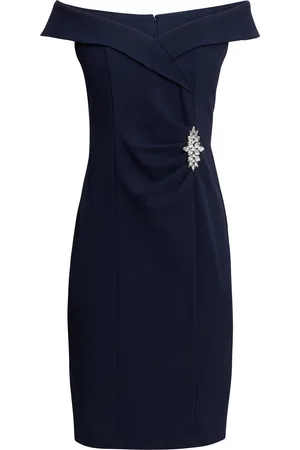 Gina Bacconi Womens Goldie Short Off The Shoulder Sheath Dress With Ruched Waist And Embellishmnet Detail - - Size 22 UK