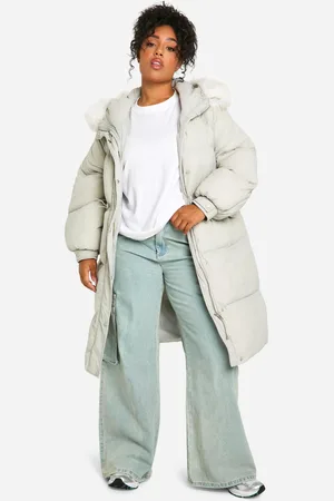 Boohoo Womens Plus Faux Fur Hood Padded Parka - - Size 16 UK