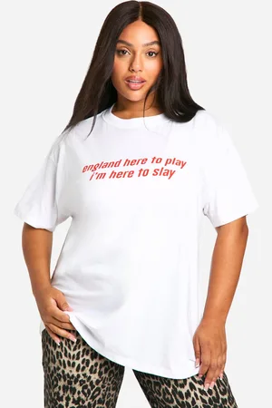 Boohoo Womens Plus England Here To Slay Slogan Printed Oversized T-shirt - Cotton - Size 20 UK