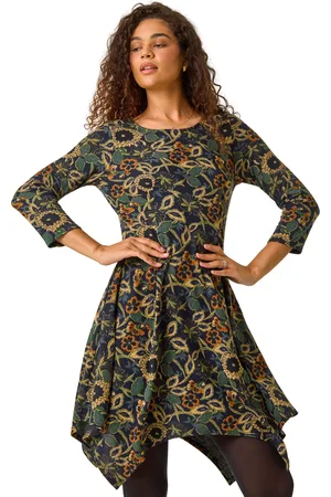 Roman Womens Floral Print Hanky Hem Stretch Dress - - Size 14 UK