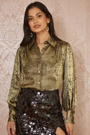 Yumi Womens Metallic Relaxed Balloon Sleeve Shirt - Size 10 UK