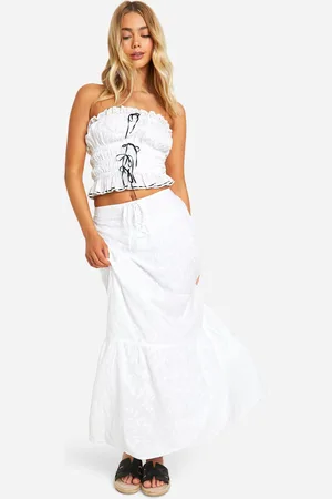 Boohoo Womens Broderie Contrast Bow Maxi Skirt - Cotton - Size 10 UK