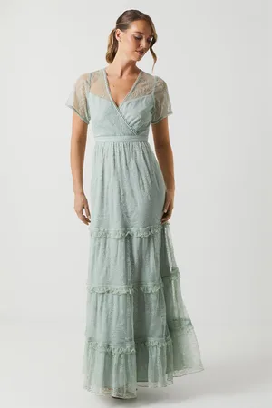 Oasis Womens Delicate Lace Trim Insert Tiered Maxi Bridesmaids Dress - - Size 12 UK
