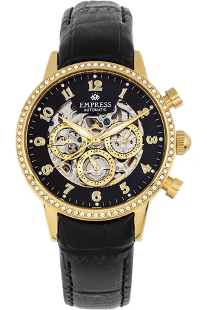 Empress Womens Beatrice Automatic Skeleton Dial Leather-Band Watch w/Day/Date - Stainless Steel - One Size