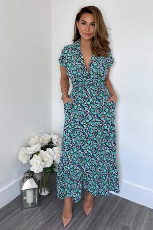 Ax Paris Womens Floral Print Short Sleeved V-Neck Midi Smock Dress - Size 10 UK