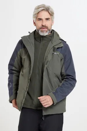 Mountain Warehouse Mens District Extreme 3 in 1 Waterproof Jacket ( Green) - Size 3XL