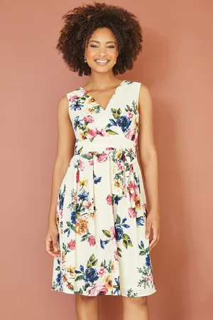 Mela Womens Floral Wrap Over Midi Skater Dress - Size 10 UK