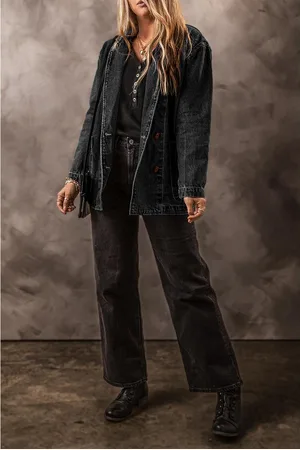 Azura Exchange Womens Side Pockets Lapel Collar Denim Jacket Cotton - Size X-Large