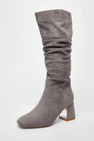 Quiz Womens Faux Suede Ruched Heeled Boots - Size UK 7