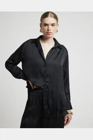 River Island Womens Shirt Crinkle Satin Collared Long Sleeve - Size 12 UK