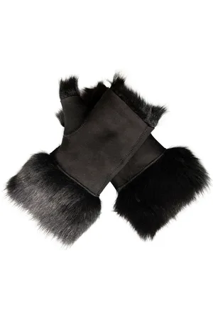 Infinity Womens Shearling Mittens Fingerless Cuffs Toscana Suede Sheepskin Fur - - One Size