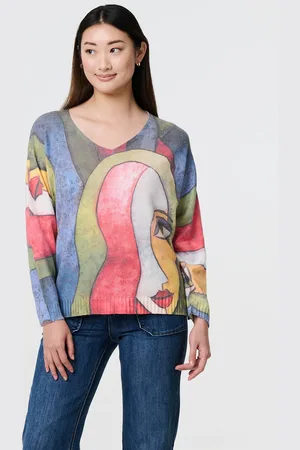 Izabel London Womens Blue Abstract Print Long Sleeve Knit Jumper - - Size 14 UK