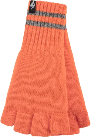 Heat Holders Mens Knitted Fingerless Reflective Gloves for Winter