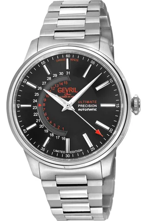 Gevril Mens Guggenheim Automatic 316L Stainless Steel Black Dial, Satin and Polished Bracelet. - - One Size