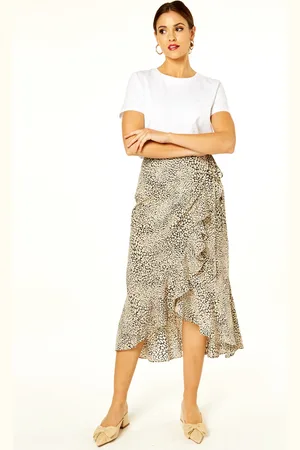 Gini London Womens Animal Print Ruffle Wrap Midi Skirt - - Size XL/2XL