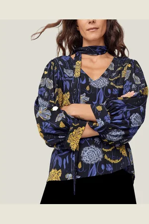 ELLOS Womens Floral Tie Pussy Bow Blouse - viscose - Size 12 UK
