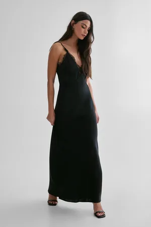 NASTY GAL Womens Lace Trim Satin Maxi Dress - - Size Small