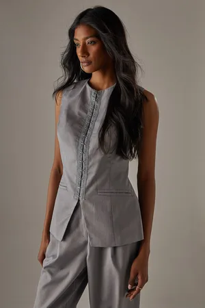 warehouse Womens Tailored Hook + Eye Waistcoat - - Size 16 UK