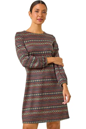 Roman Womens Heart Print Swing Stretch Dress - - Size 14 UK
