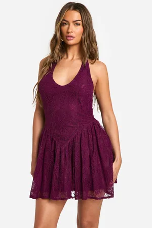 Boohoo Womens Halter Neck Lace Mini Dress - - Size 16 UK