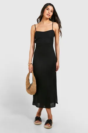 Boohoo Womens Linen Look Strap Detail Maxi Dress - viscose - Size 8 UK