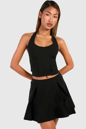 Boohoo Womens Pocket Detail Halterneck Top & Pleated Mini Skirt - Viscose - Size 14 UK