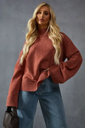 MissPap Womens Knitted High Neck Wide Sleeve Jumper - - Size Small/Medium
