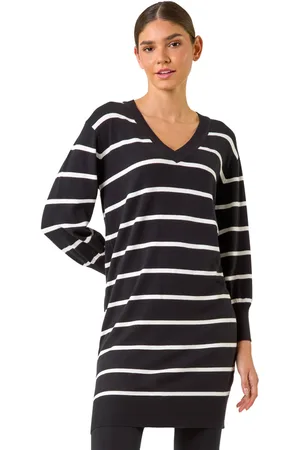 Roman Womens Stripe V-Neck Knit Jumper Dress - - Size 12 UK