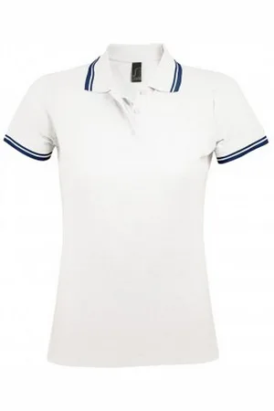 Sols Womens/Ladies Pasadena Tipped Short Sleeve Pique Polo Shirt ( /Navy) Cotton - Size Large