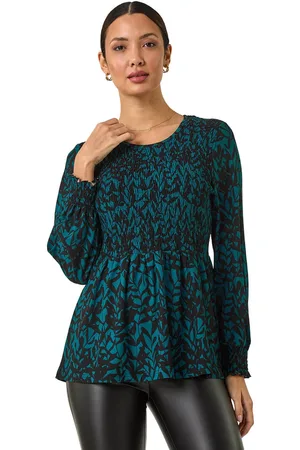 Roman Womens Abstract Printed Shirred Tunic Top - - Size 20 UK