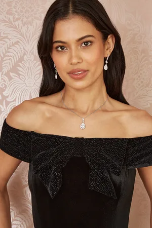 Yumi Womens Mela Sparkle Velvet Bow Bardot Top - Size 10 UK