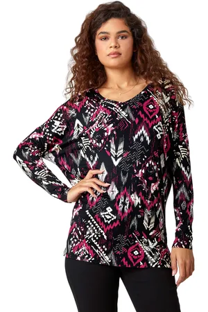 Roman Womens Aztec Print Tunic Stretch Top - - Size 10 UK