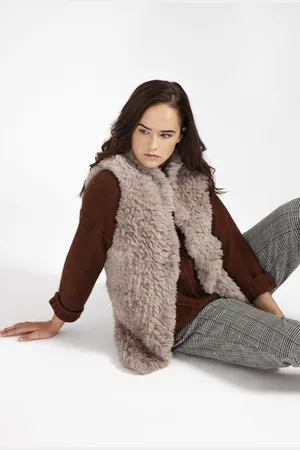 Jayley Womens Hand Knitted Faux Fur Long Gilet - - One Size