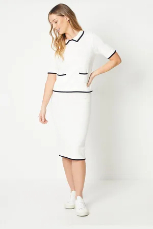 Oasis Womens Tipped Hem Waffle Knit Midi Skirt - Cotton - Size Medium