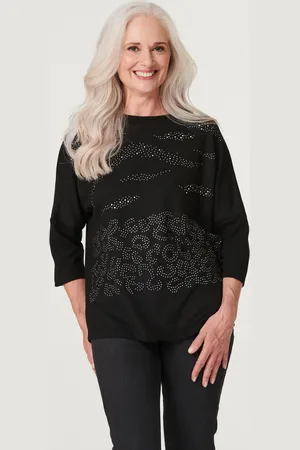 Izabel London Womens Embellished 3/4 Sleeve Top - Size 12 UK
