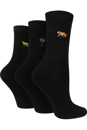 Wild Feet Womens Wild Feet - 3 Pack Ladies Embroidered Animal Design Cotton Rich Socks - - Size UK 4-6.5