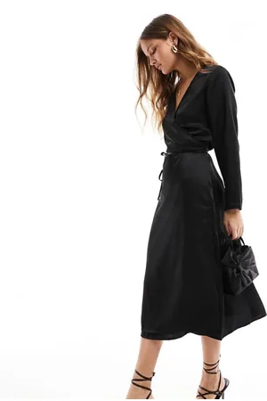 ONLY Womens satin wrap midi dress in - Size X-Large